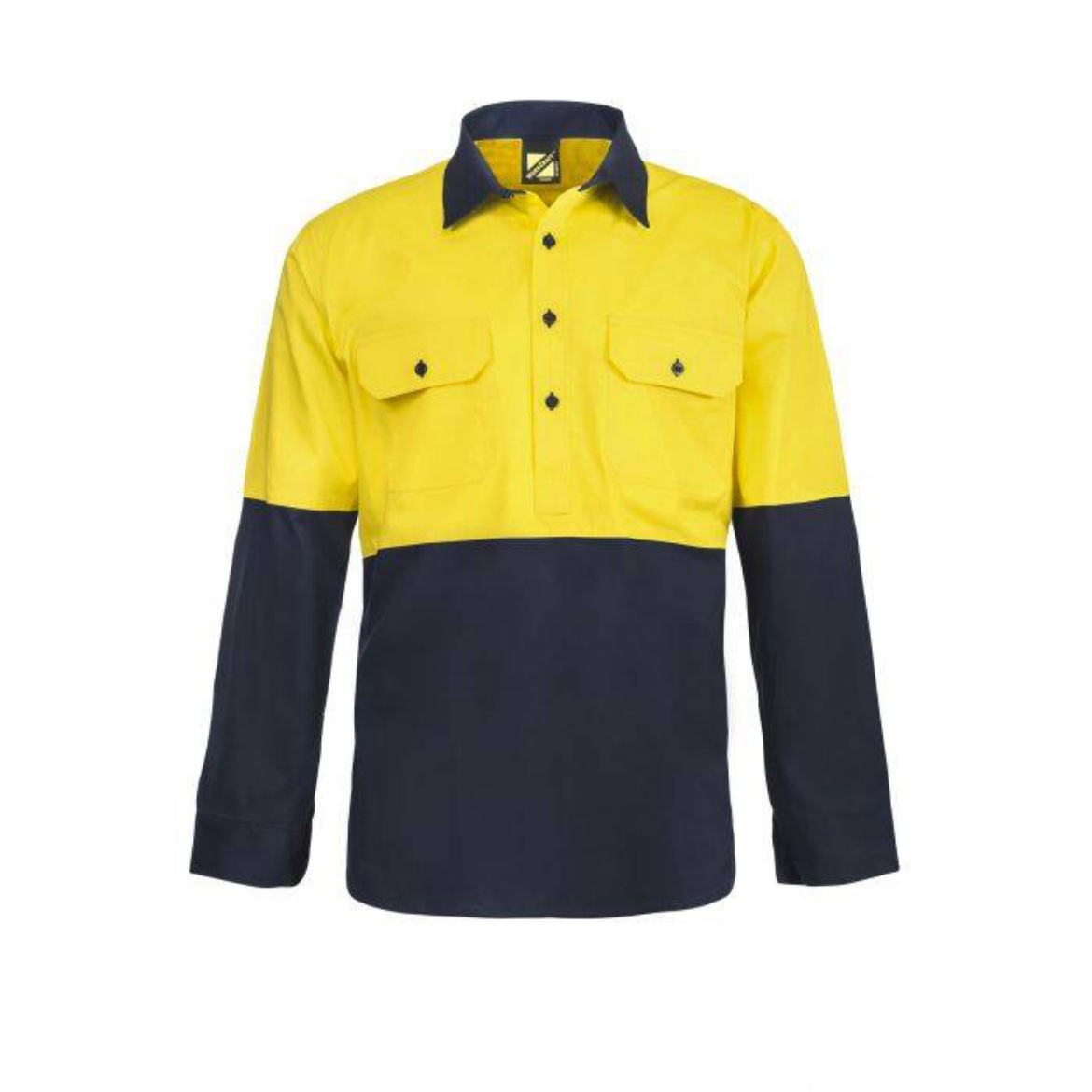 Picture of WorkCraft, Hi Vis Two Tone Half Placket Cotton Drill Shirt Wi Semi Gusset Sleeves